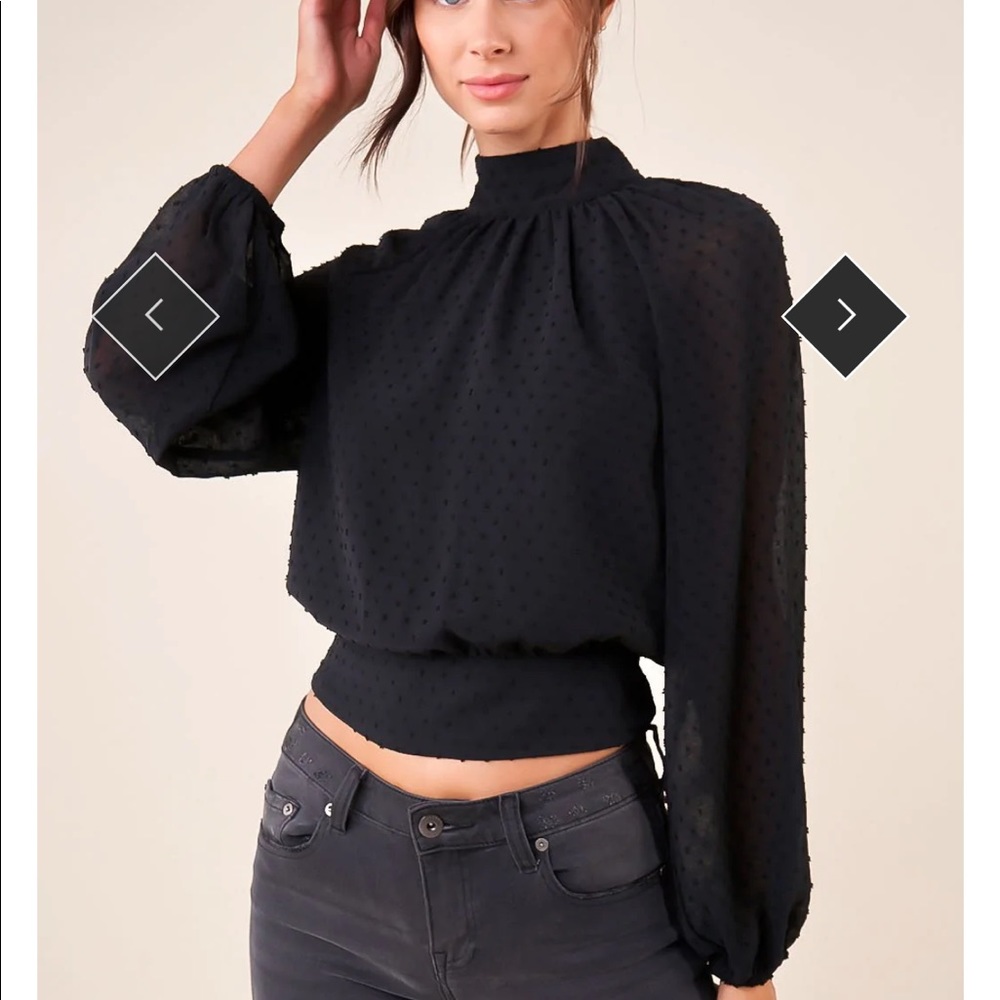 Milano Swiss Dot Mock Neck Crop Blouse